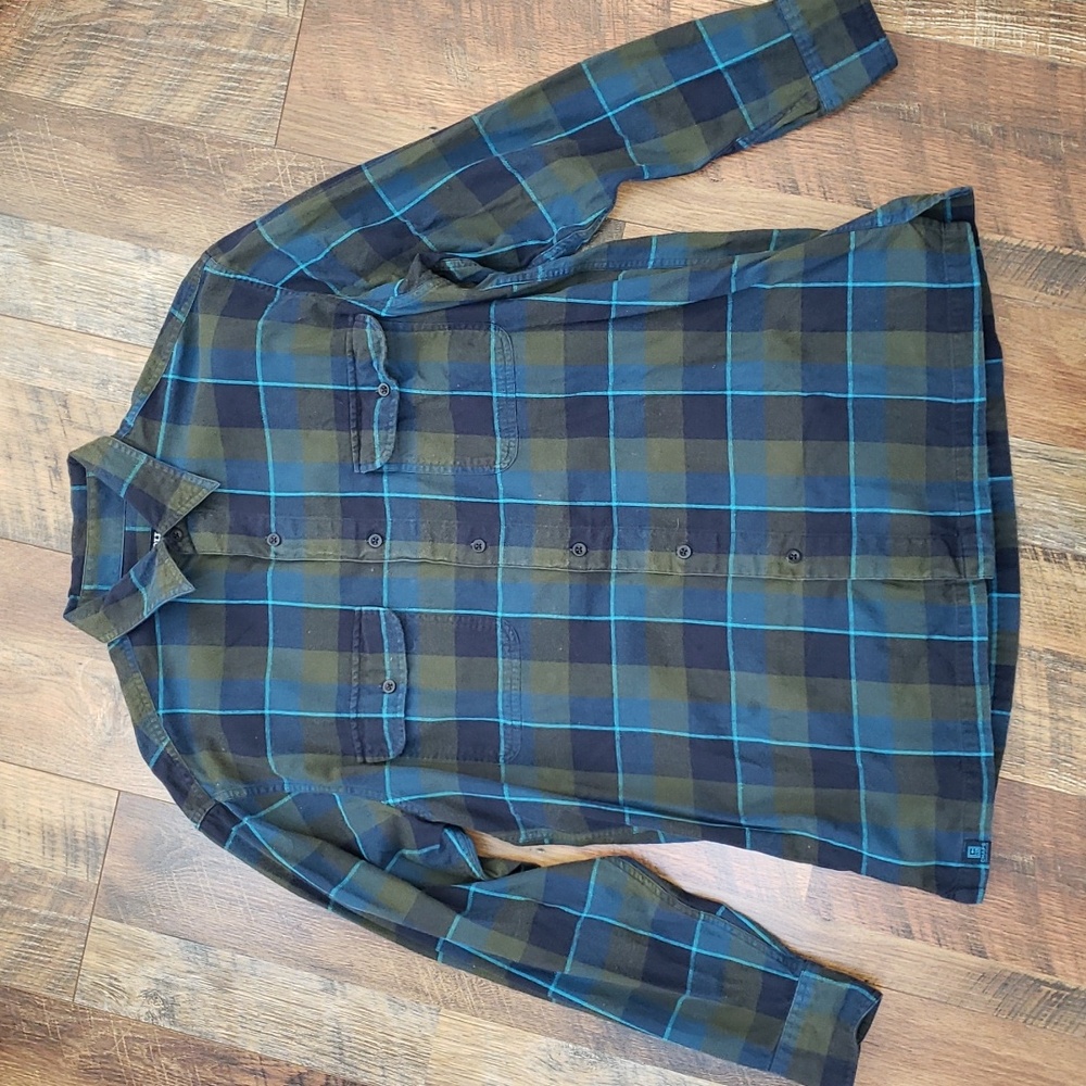 Chaps Ralph Lauren Blue and Green Check Plaid Button-front Shirt, Size Medium
